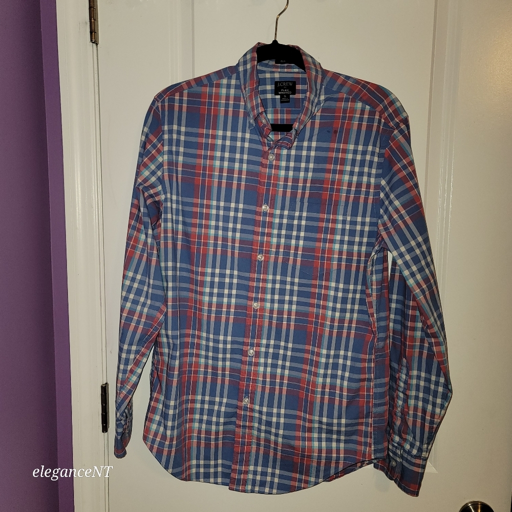 J Crew Men's Pink Blue and White Plaid Classic Flex Washed Shirt Sz: Small - Picture 6 of 9